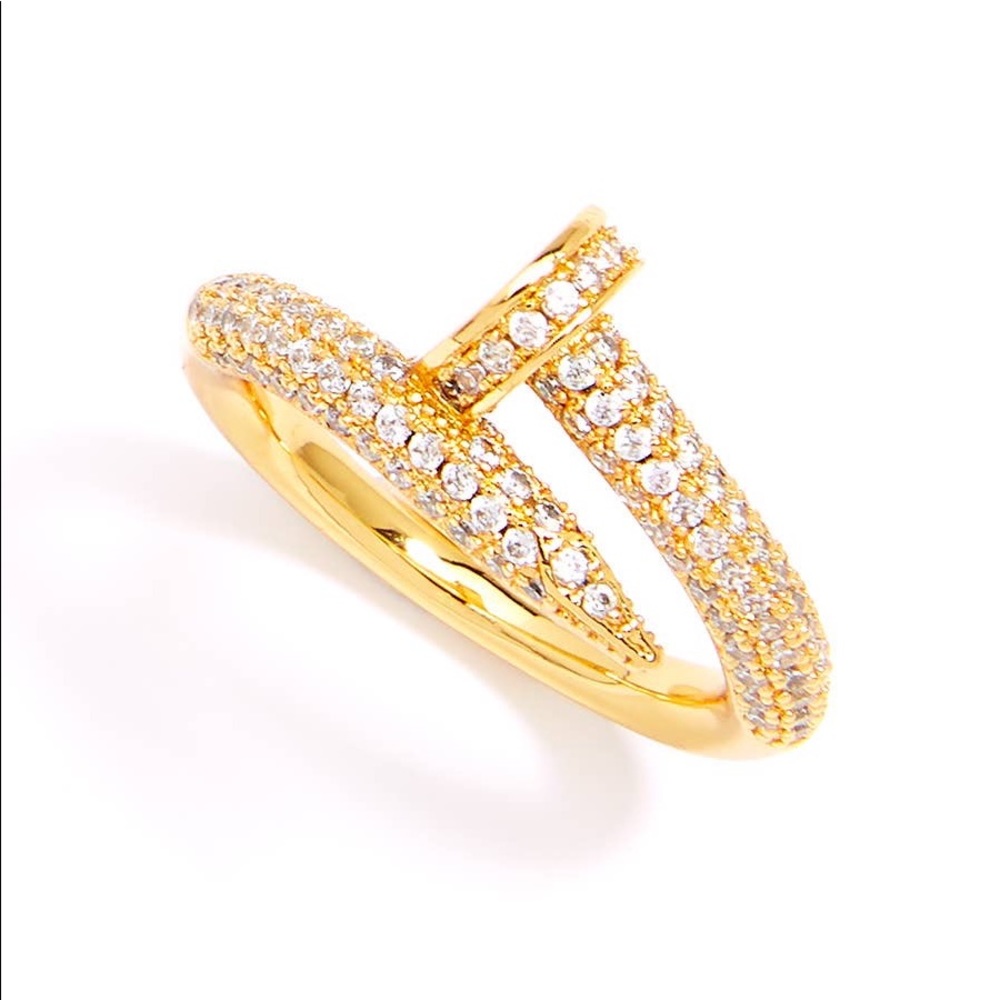 Pavé Crystal 18K Gold Plated Nail Ring